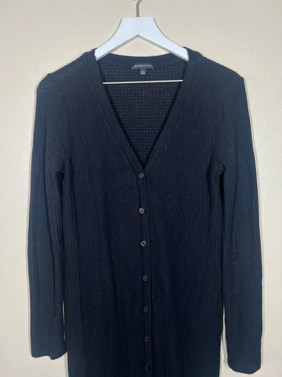 Beyond Yoga Your Line Waffle Knit 2 in 1 Duster Cardigan Dress size Large black - Picture 4 of 12